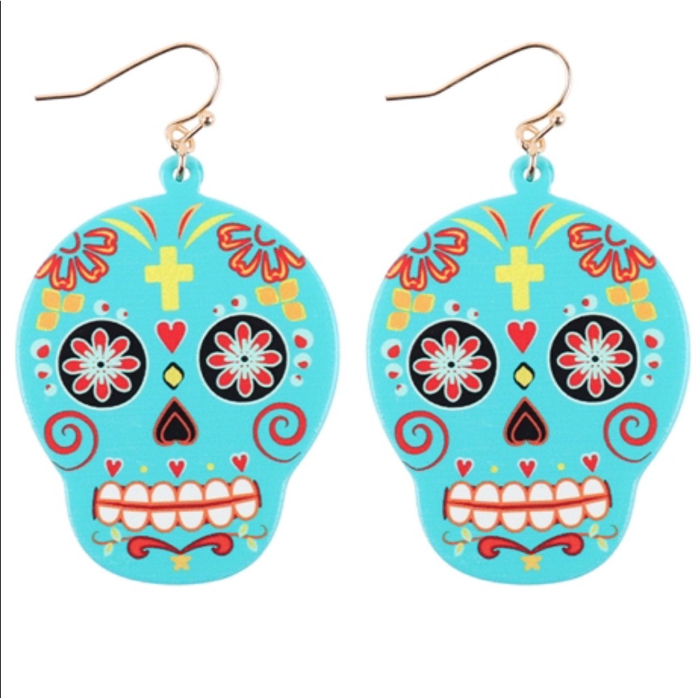 Turquoise Sugar Skull Earrings